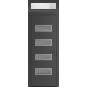 Front Exterior Prehung Metal-Plastic Door | Manux 8113 Antracite Grey | Top Sidelite Transom | Office Commercial and Residential Doors Entrance Patio Garage 32" x 94" (W32" x H80+14") Left hand Inswing