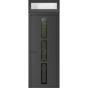 Front Exterior Prehung Metal-Plastic Door | Manux 8112 Antracite Grey | Top Sidelite Transom | Office Commercial and Residential Doors Entrance Patio Garage 36" x 94" (W36" x H80+14") Right hand Inswing