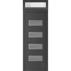 Front Exterior Prehung Metal-Plastic Door | Manux 8113 Antracite Grey | Top Sidelite Transom | Office Commercial and Residential Doors Entrance Patio Garage 32" x 94" (W32" x H80+14") Right hand Inswing