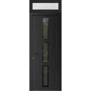 Front Exterior Prehung Metal-Plastic Door | Manux 8112 Matte Black | Top Sidelite Transom | Office Commercial and Residential Doors Entrance Patio Garage 36" x 94" (W36" x H80+14") Right hand Inswing