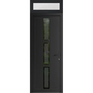 Front Exterior Prehung Metal-Plastic Door | Manux 8112 Matte Black | Top Sidelite Transom | Office Commercial and Residential Doors Entrance Patio Garage 36" x 94" (W36" x H80+14") Left hand Inswing