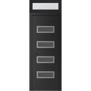 Front Exterior Prehung Metal-Plastic Door | Manux 8113 Matte Black | Top Sidelite Transom | Office Commercial and Residential Doors Entrance Patio Garage 32" x 94" (W32" x H80+14") Right hand Inswing