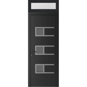 Front Exterior Prehung Metal-Plastic Door | Manux 8933 Matte Black | Top Sidelite Transom | Office Commercial and Residential Doors Entrance Patio Garage 30" x 94" (W30" x H80+14") Right hand Inswing