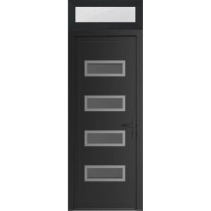 Front Exterior Prehung Metal-Plastic Door | Manux 8113 Matte Black | Top Sidelite Transom | Office Commercial and Residential Doors Entrance Patio Garage 36" x 94" (W36" x H80+14") Left hand Inswing