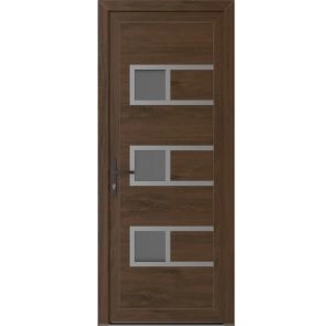 Front Exterior Prehung Metal-Plastic Door | Manux 8933 Walnut | Office Commercial and Residential Doors Entrance Patio Garage W30" x H80" Right hand Inswing