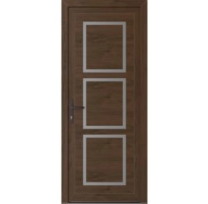 Front Exterior Prehung Metal-Plastic Door | Manux 8661 Walnut | Office Commercial and Residential Doors Entrance Patio Garage W36" x H80" Right hand Inswing