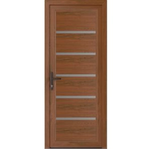 Front Exterior Prehung Metal-Plastic Door | Manux 8415 Walnut | Office Commercial and Residential Doors Entrance Patio Garage W36" x H80" Right hand Inswing