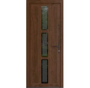 Front Exterior Prehung Metal-Plastic Door | Manux 8112 Walnut | Office Commercial and Residential Doors Entrance Patio Garage W36" x H80" Left hand Inswing
