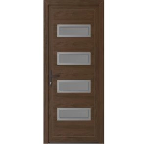 Front Exterior Prehung Metal-Plastic Door | Manux 8113 Walnut | Office Commercial and Residential Doors Entrance Patio Garage W32" x H80" Right hand Inswing