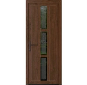 Front Exterior Prehung Metal-Plastic Door | Manux 8112 Walnut | Office Commercial and Residential Doors Entrance Patio Garage W36" x H80" Right hand Inswing