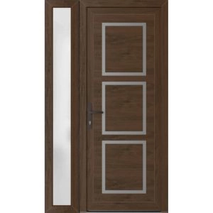 Front Exterior Prehung Metal-Plastic Door | Manux 8661 Walnut | Side Sidelite Transom | Office Commercial and Residential Doors Entrance Patio Garage 48" x 80" (W36+12" x H80") Right hand Inswing