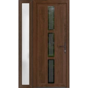 Front Exterior Prehung Metal-Plastic Door | Manux 8112 Walnut | Side Sidelite Transom | Office Commercial and Residential Doors Entrance Patio Garage 48" x 80" (W36+12" x H80") Left hand Inswing