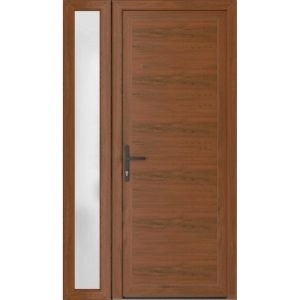 Front Exterior Prehung Metal-Plastic Door | Manux 8111 Walnut | Side Sidelite Transom | Office Commercial and Residential Doors Entrance Patio Garage 48" x 80" (W36+12" x H80") Right hand Inswing