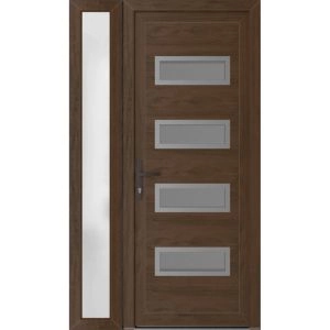 Front Exterior Prehung Metal-Plastic Door | Manux 8113 Walnut | Side Sidelite Transom | Office Commercial and Residential Doors Entrance Patio Garage 44" x 80" (W32+12" x H80") Right hand Inswing