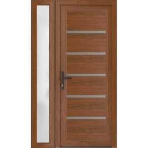 Front Exterior Prehung Metal-Plastic Door | Manux 8415 Walnut | Side Sidelite Transom | Office Commercial and Residential Doors Entrance Patio Garage 42" x 80" (W30+12" x H80") Right hand Inswing