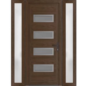 Front Exterior Prehung Metal-Plastic Door | Manux 8113 Walnut | 2 Side Sidelite Transoms | Office Commercial and Residential Doors Entrance Patio Garage 60" x 80" (W12+36+12" x H80") Left hand Inswing
