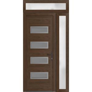 Front Exterior Prehung Metal-Plastic Door | Manux 8113 Walnut | Side and Top Sidelite Transom | Office Commercial and Residential Doors Entrance Patio Garage 48" x 94" (W36+12" x H80+14") Left hand Inswing