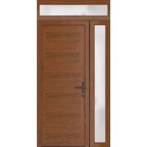 Front Exterior Prehung Metal-Plastic Door | Manux 8111 Walnut | Side and Top Sidelite Transom | Office Commercial and Residential Doors Entrance Patio Garage 48" x 94" (W36+12" x H80+14") Left hand Inswing