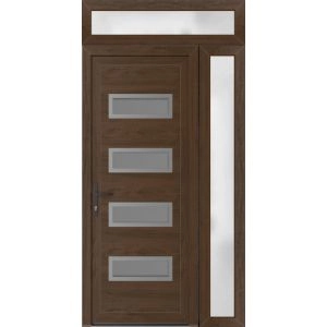 Front Exterior Prehung Metal-Plastic Door | Manux 8113 Walnut | Side and Top Sidelite Transom | Office Commercial and Residential Doors Entrance Patio Garage 44" x 94" (W32+12" x H80+14") Right hand Inswing