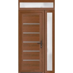 Front Exterior Prehung Metal-Plastic Door | Manux 8415 Walnut | Side and Top Sidelite Transom | Office Commercial and Residential Doors Entrance Patio Garage 48" x 94" (W36+12" x H80+14") Left hand Inswing