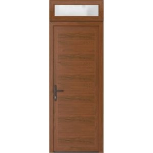 Front Exterior Prehung Metal-Plastic Door | Manux 8111 Walnut | Top Sidelite Transom | Office Commercial and Residential Doors Entrance Patio Garage 36" x 94" (W36" x H80+14") Right hand Inswing