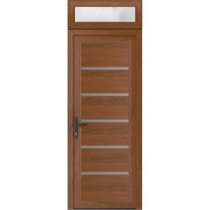 Front Exterior Prehung Metal-Plastic Door | Manux 8415 Walnut | Top Sidelite Transom | Office Commercial and Residential Doors Entrance Patio Garage 30" x 94" (W30" x H80+14") Right hand Inswing