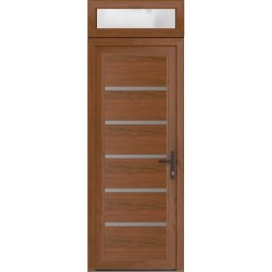 Front Exterior Prehung Metal-Plastic Door | Manux 8415 Walnut | Top Sidelite Transom | Office Commercial and Residential Doors Entrance Patio Garage 36" x 94" (W36" x H80+14") Left hand Inswing