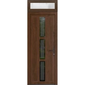 Front Exterior Prehung Metal-Plastic Door | Manux 8112 Walnut | Top Sidelite Transom | Office Commercial and Residential Doors Entrance Patio Garage 36" x 94" (W36" x H80+14") Left hand Inswing