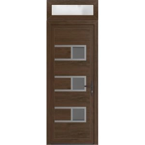 Front Exterior Prehung Metal-Plastic Door | Manux 8933 Walnut | Top Sidelite Transom | Office Commercial and Residential Doors Entrance Patio Garage 32" x 94" (W32" x H80+14") Left hand Inswing