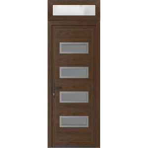 Front Exterior Prehung Metal-Plastic Door | Manux 8113 Walnut | Top Sidelite Transom | Office Commercial and Residential Doors Entrance Patio Garage 32" x 94" (W32" x H80+14") Right hand Inswing