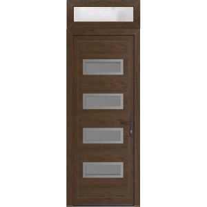 Front Exterior Prehung Metal-Plastic Door | Manux 8113 Walnut | Top Sidelite Transom | Office Commercial and Residential Doors Entrance Patio Garage 32" x 94" (W32" x H80+14") Left hand Inswing