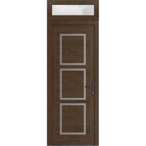 Front Exterior Prehung Metal-Plastic Door | Manux 8661 Walnut | Top Sidelite Transom | Office Commercial and Residential Doors Entrance Patio Garage 36" x 94" (W36" x H80+14") Left hand Inswing