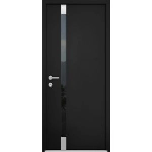Front Exterior Prehung Steel Door / Cynex 6777 Black / Stainless Inserts Single Modern Painted