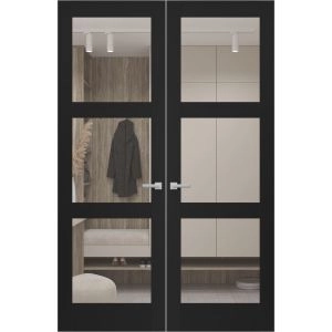 Hidden Double Doors | Lucia 2555 Matte Black Concealed Metal Frame 36" x 80" (2* 18x80) Right-hand Inswing