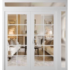 Front Exterior Prehung Metal-Plastic Double Doors Clear Glass / MANUX 8100 White Silk / Office Commercial and Residential Doors Entrance Patio Garage 84" x 92" Right-Hand Inswing