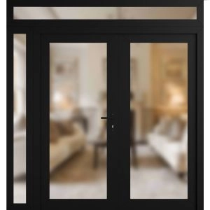 Front Exterior Prehung Metal-Plastic Double Doors Frosted Glass / MANUX 8102 Matte Black / Office Commercial and Residential Doors Entrance Patio Garage 88" x 96" Left-Hand Inswing