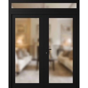 Front Exterior Prehung Metal-Plastic Double Doors Frosted Glass / MANUX 8102 Matte Black / Office Commercial and Residential Doors Entrance Patio Garage 72" x 92" Right-Hand Inswing