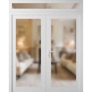 Front Exterior Prehung Metal-Plastic Double Doors Frosted Glass / MANUX 8102 White Silk / Office Commercial and Residential Doors Entrance Patio Garage 72" x 92" Right-Hand Inswing