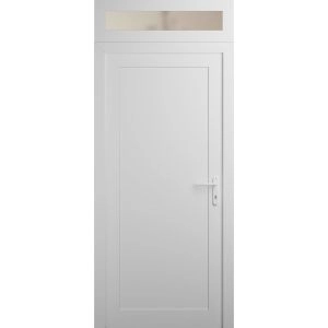 Front Exterior Prehung Metal-Plastic Door | Manux 8111 White Silk | Top Sidelite Transom | Office Commercial and Residential Doors Entrance Patio Garage 36" x 94" (W36" x H80+14") Left hand Inswing