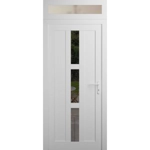 Front Exterior Prehung Metal-Plastic Door | Manux 8112 White Silk | Top Sidelite Transom | Office Commercial and Residential Doors Entrance Patio Garage 36" x 94" (W36" x H80+14") Left hand Inswing