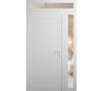 Front Exterior Prehung Metal-Plastic Door | Manux 8111 White Silk | Side and Top Sidelite Transom | Office Commercial and Residential Doors Entrance Patio Garage 48" x 94" (W36+12" x H80+14") Left hand Inswing