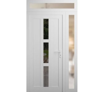 Front Exterior Prehung Metal-Plastic Door Frosted Glass / MANUX 8112 White Silk / Office Commercial and Residential Doors Entrance Patio Garage 44 x 94 (32+12" x 80+14") Left-hand Inswing