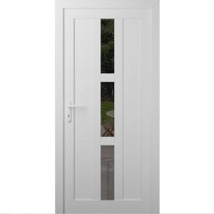 Front Exterior Prehung Metal-Plastic Door | Manux 8112 White Silk | Office Commercial and Residential Doors Entrance Patio Garage W36" x H80" Right hand Inswing