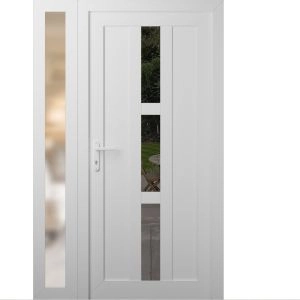 Front Exterior Prehung Metal-Plastic Door | Manux 8112 White Silk | Side Sidelite Transom | Office Commercial and Residential Doors Entrance Patio Garage 48" x 80" (W36+12" x H80") Right hand Inswing