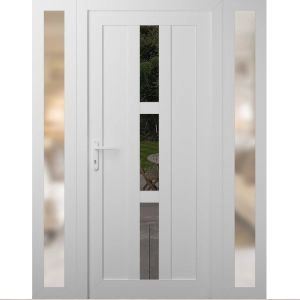 Front Exterior Prehung Metal-Plastic Door | Manux 8112 White Silk | 2 Side Sidelite Transoms | Office Commercial and Residential Doors Entrance Patio Garage 60" x 80" (W12+36+12" x H80") Right hand Inswing