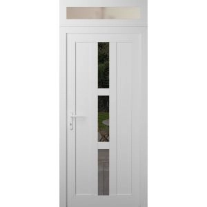 Front Exterior Prehung Metal-Plastic Door | Manux 8112 White Silk | Top Sidelite Transom | Office Commercial and Residential Doors Entrance Patio Garage 36" x 94" (W36" x H80+14") Right hand Inswing