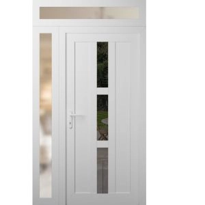 Front Exterior Prehung Metal-Plastic Door | Manux 8112 White Silk | Side and Top Sidelite Transom | Office Commercial and Residential Doors Entrance Patio Garage 48" x 94" (W36+12" x H80+14") Right hand Inswing