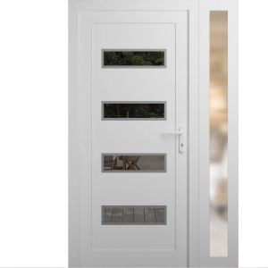 Front Exterior Prehung Metal-Plastic Door | Manux 8113 White Silk | Side Sidelite Transom | Office Commercial and Residential Doors Entrance Patio Garage 48" x 80" (W32+16" x H80") Left hand Inswing
