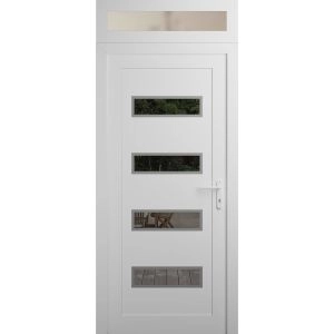 Front Exterior Prehung Metal-Plastic Door | Manux 8113 White Silk | Top Sidelite Transom | Office Commercial and Residential Doors Entrance Patio Garage 36" x 94" (W36" x H80+14") Left hand Inswing