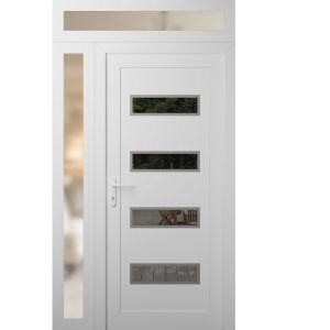 Front Exterior Prehung Metal-Plastic Door | Manux 8113 White Silk | Side and Top Sidelite Transom | Office Commercial and Residential Doors Entrance Patio Garage 44" x 94" (W32+12" x H80+14") Right hand Inswing